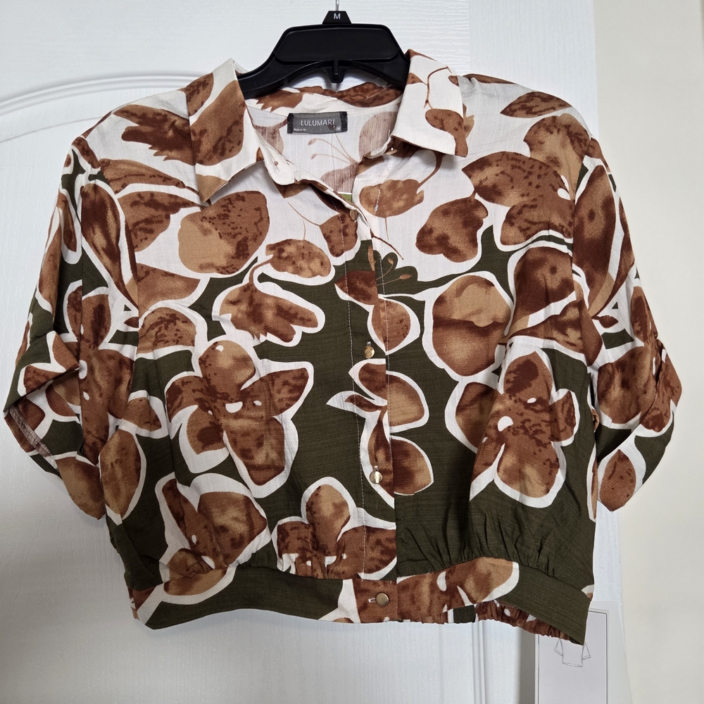 Lulumari Brown and Green Floral Button Down Shirt